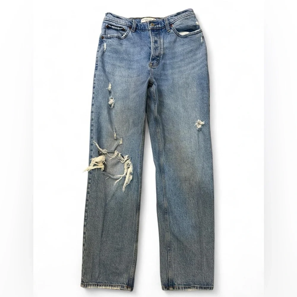Abercrombie & Fitch The Dad High Rise Distressed Straight Leg Jeans 28/6R